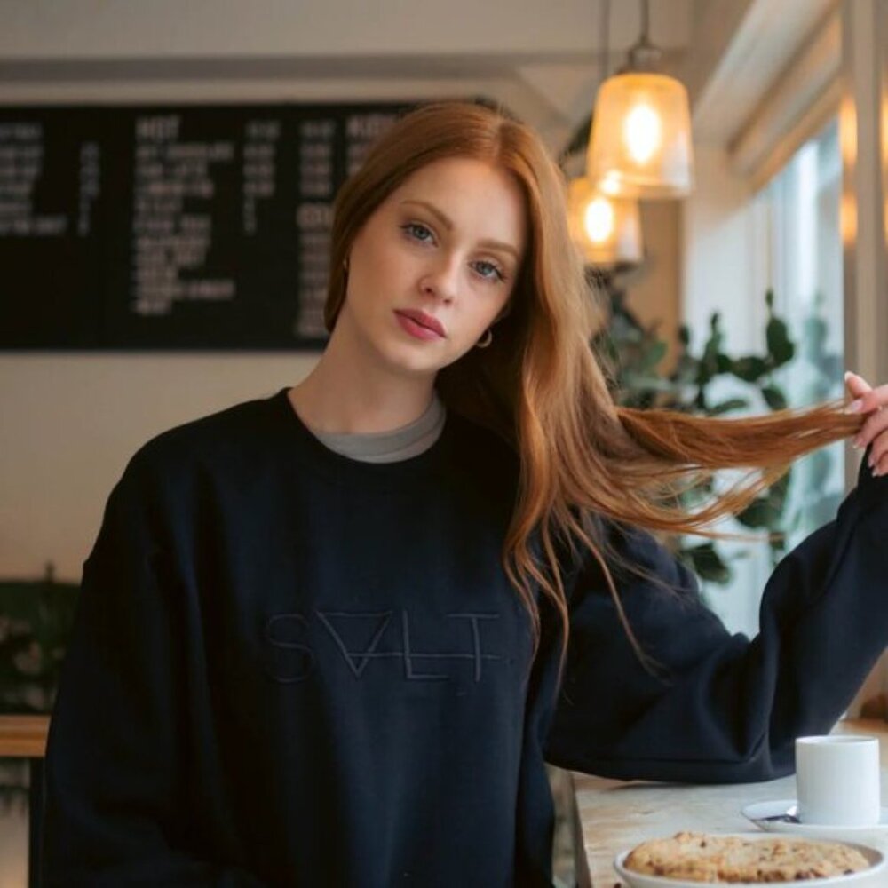 SALT After Party Sweater Cozy Black Pullover Embroidered Spell Out Logo Unisex - Picture 2 of 13